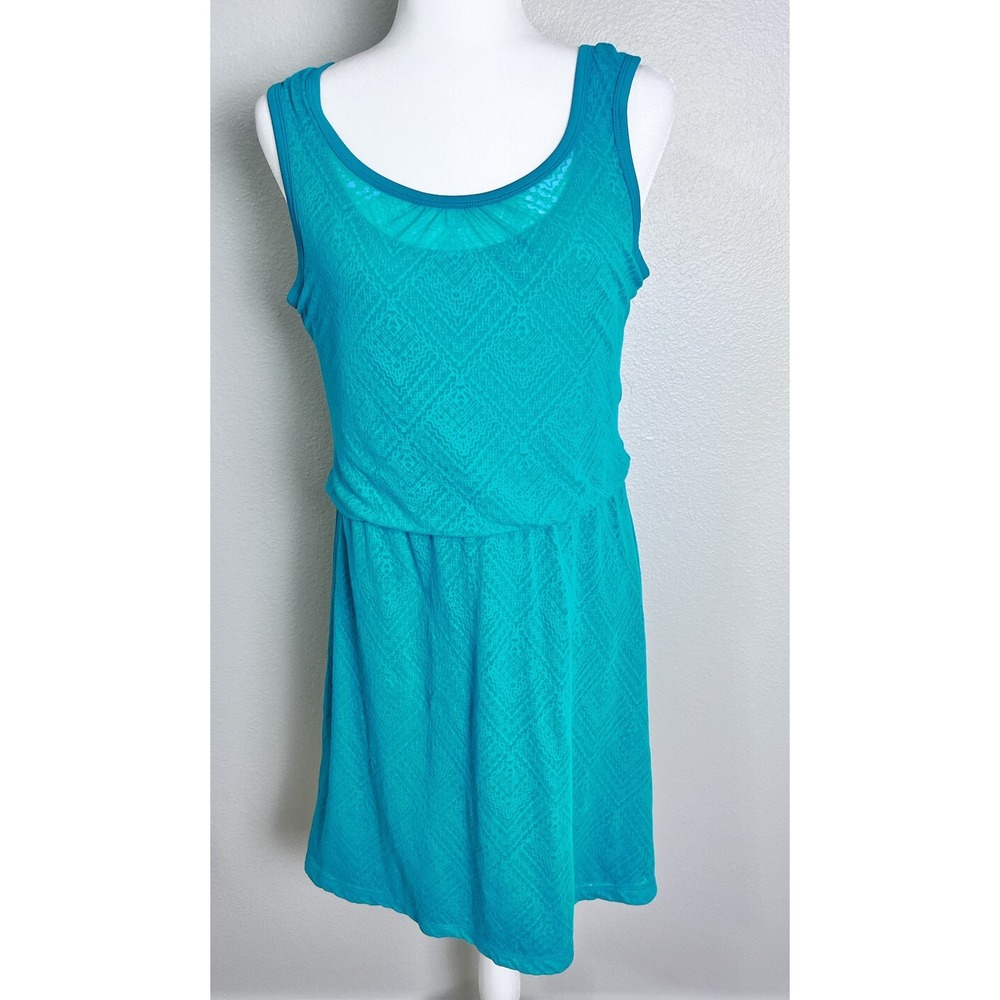 Prana Womens Dress Medium Teal Sleeveless Blossom Style Knee Length